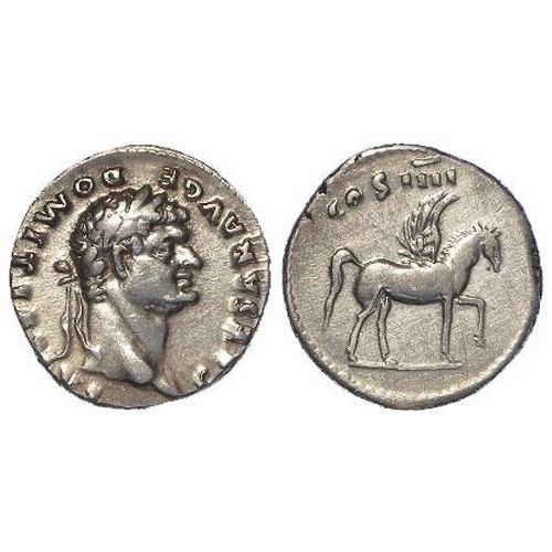 2233 - Roman Imperial: Domitian as Caesar 69-81 AD. Rev: Pegasus standing r., RIC 921 (Vespasian). 2.94g. G... 