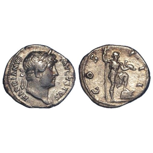 2235 - Roman Imperial: Hadrian silver denarius, Rome Mint 126 AD. Rev: COS III., Neptune stg. l., left foot... 