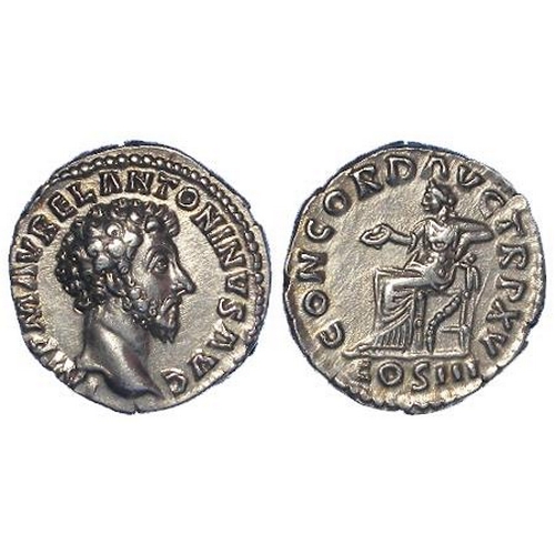 2238 - Roman Imperial: Marcus Aurelius silver denarius, Rome 175-76 AD. Rev: Concordia sealed l. RSC 33. 3.... 