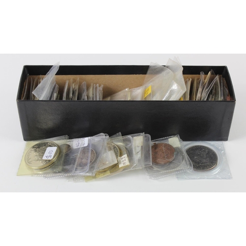 2327 - Collection of World coins / tokens in a black stock box, includes silver, pre 1900 issues , better t... 