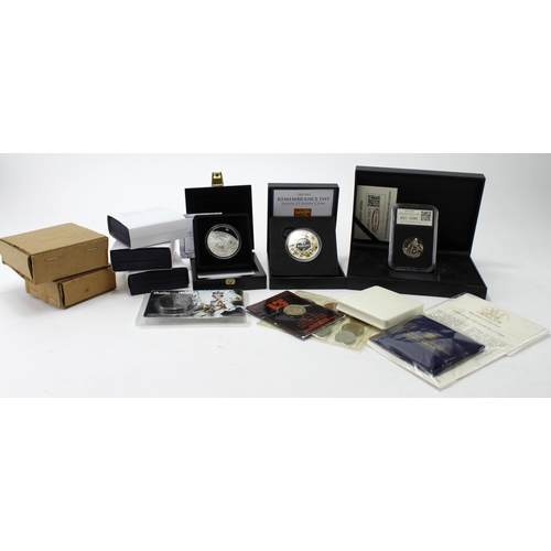 2329 - GB & Commonwealth (13) commemorative coins and medals etc, most cased, including silver.