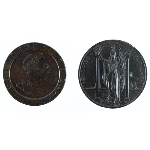 2353 - GB Copper (2): Cartwheel Twopence 1797 VF, and a George VI Coronation 1937 bronzed base medal d.44mm... 