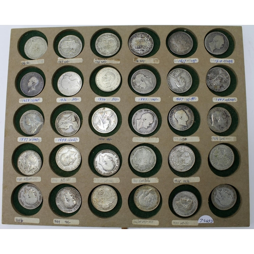 2368 - GB Halfcrowns (30) collection in a tray, 1817 to 1937 various.