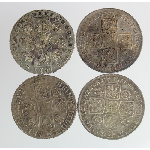 2393 - GB Shillings (4) early milled: 1721/0 roses & plumes, S.3645, nVF, 1731 roses & plumes, S.3698, VF, ... 