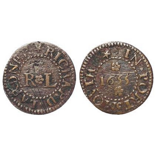 2491 - Token, 17thC: Hampshire, Portsmouth, Richard Lardner Farthing 1655, D.151A (Williamson unlisted). Ex... 