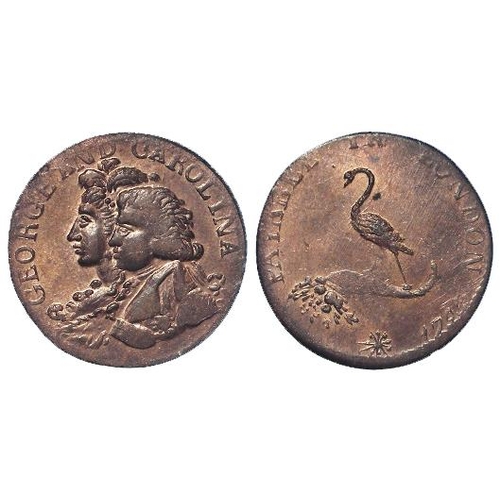 2499 - Token, 18thC: Middlesex, George and Carolina Farthing 1795, D&H #1044, weakly struck EF with lustre.... 