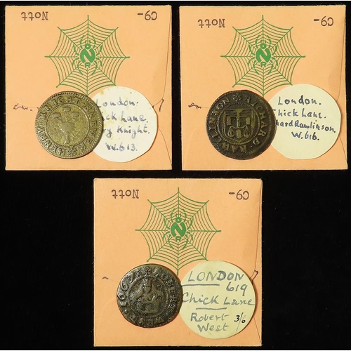 2516 - Tokens, 17thC (3) London, Chick Lane: 1669 Henry Knight W.613 F/GF+, 1667 Richard Rawlinson W.616 Fi... 