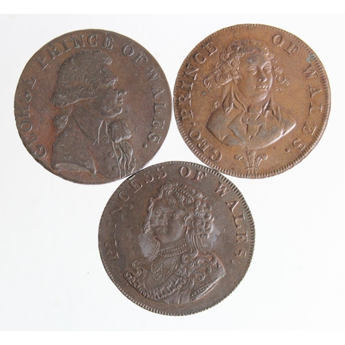 2519 - Tokens, 18thC (3) Middlesex Halfpennies: Prince of Wales 1794 D&H #952 nEF, Princess of Wales 1795 D... 