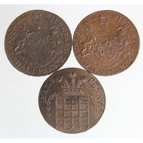 2519 - Tokens, 18thC (3) Middlesex Halfpennies: Prince of Wales 1794 D&H #952 nEF, Princess of Wales 1795 D... 