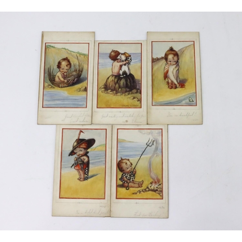 276 - Flora White (20th century) original artwork for postcards, on board, SEASIDE - Just waiting, I'se so... 