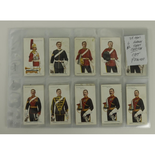 628 - Ogdens, Soldiers of the King odds 1909. 'Brown Caption' x6, and 'Grey Caption' x32. Total cat £234. ... 