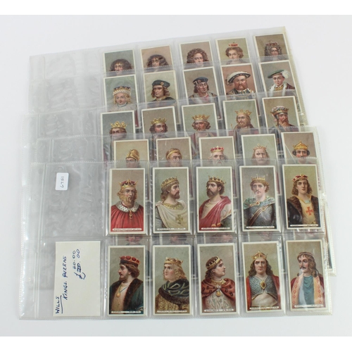 639 - Wills, complete set Kings & Queens (short card grey back) in pages mainly VG, cat value £325