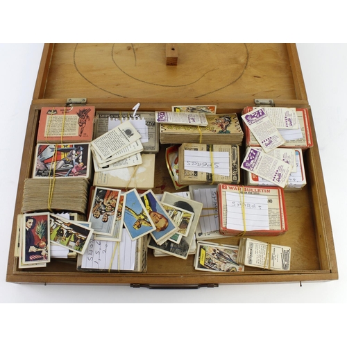 642 - Wooden box containing quantity of trade cards, mainly A & BC Gum, majority seem to be sorted into pa... 