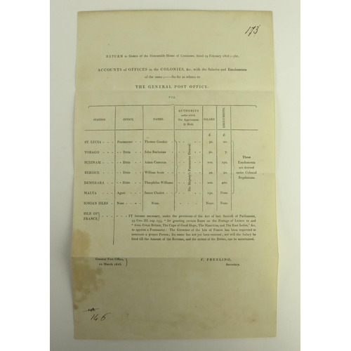 649 - Postal interest - original House of Commons Order dated 19 February 1816 and relating to The General... 