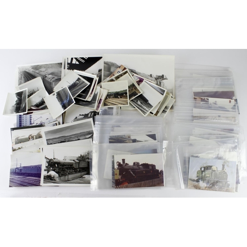 650 - Railway interest - blue shoebox full of various photographs of steam trains, some diesel. Black & wh... 