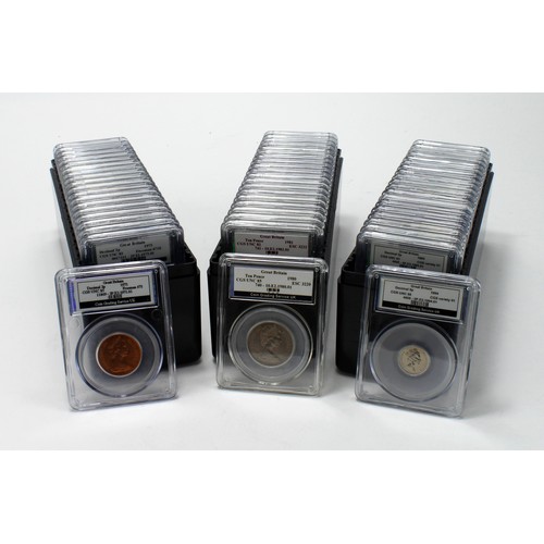 2361 - GB Decimal Coins (60) Halfpennies to 10p's, slabbed by CGS UK in three CGS boxes.