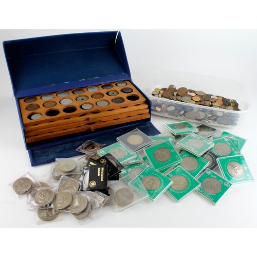 1726 - GB & World Coins, a heavy quantity in a tub, tin and box file. (Buyer collects)