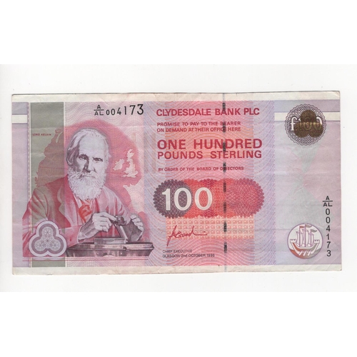 418 - Scotland, Clydesdale Bank 100 Pounds dated 2nd October 1996, signed Fred Goodwin, serial A/AL 004173... 