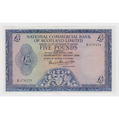 422 - Scotland, National Commercial Bank 5 Pounds dated 4th January 1966, signed David Alexander, serial K... 