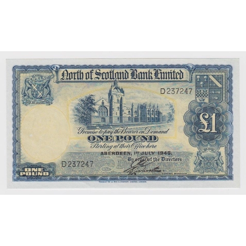 423 - Scotland, North of Scotland Bank 1 Pound dated 1st July 1945, signed George Webster, serial D 237247... 