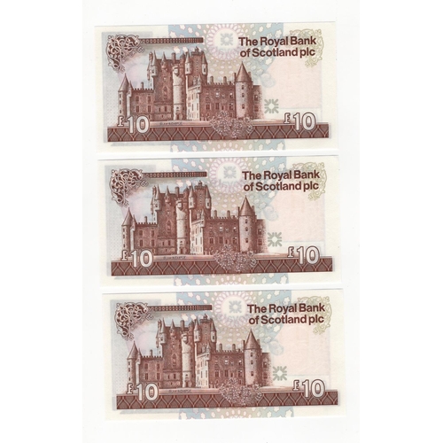 427 - Scotland, Royal Bank of Scotland 10 Pounds (3) dated 20th December 2007, a consecutively numbered ru... 