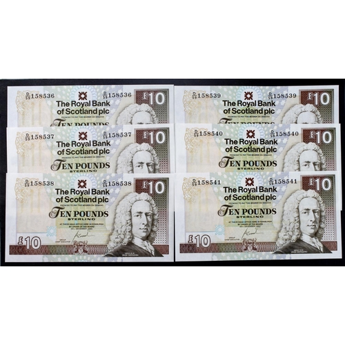 428 - Scotland, Royal Bank of Scotland 10 Pounds (6) dated 20th December 2007, a consecutively numbered ru... 