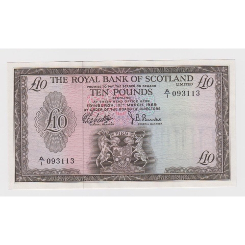 429 - Scotland, Royal Bank of Scotland 10 Pounds dated 19th March 1969, signed Robertson & Burke, serial A... 