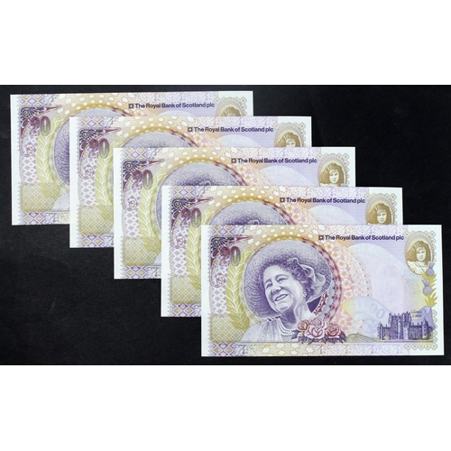 433 - Scotland, Royal Bank of Scotland 20 Pounds (5) dated 4th August 2000, Commemorative 100th Birthday o... 