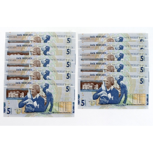 434 - Scotland, Royal Bank of Scotland 5 Pounds (10), Jack Nicklaus Commemorative issue dated 14th July 20... 