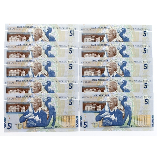 435 - Scotland, Royal Bank of Scotland 5 Pounds (10), Jack Nicklaus Commemorative issue dated 14th July 20... 