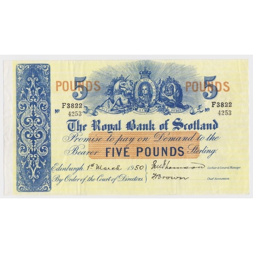 440 - Scotland, Royal Bank of Scotland 5 Pounds dated 1st March 1950, early date signed Thomson & Brown, s... 