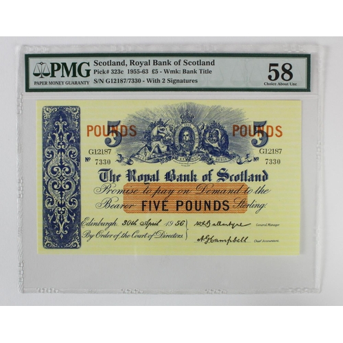 442 - Scotland, Royal Bank of Scotland 5 Pounds dated 30th April 1956, signed Ballantyne & Campbell, seria... 