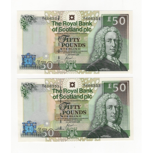 444 - Scotland, Royal Bank of Scotland 50 Pounds (2), dated 14th September 2005, a consecutively numbered ... 