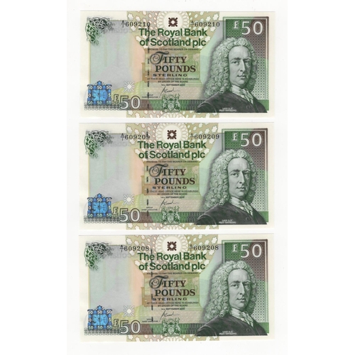 445 - Scotland, Royal Bank of Scotland 50 Pounds (3), dated 14th September 2005, a consecutively numbered ... 