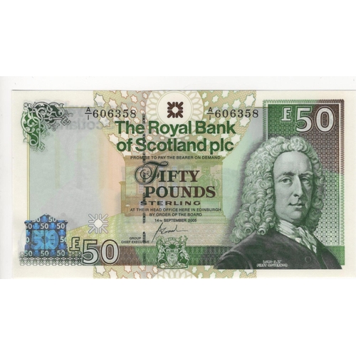 446 - Scotland, Royal Bank of Scotland 50 Pounds dated 14th September 2005, FIRST RUN 'A/1' prefix, serial... 