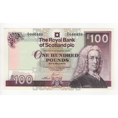 448 - Scotland, Royal Bank of Scotland plc 100 Pounds dated 20th December 2007, signed Fred Goodwin, seria... 