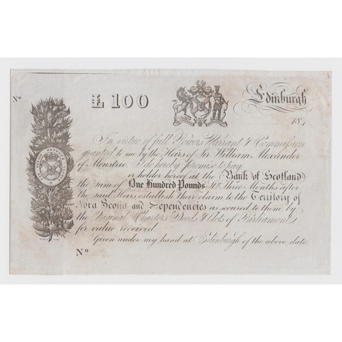 449 - Scotland, Territory of Nova Scotia unissued 100 Pounds promissory note 184x, from Sir William Alexan... 