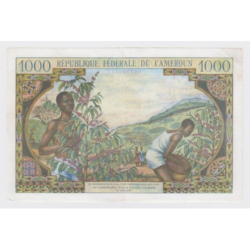 485 - Cameroun 1000 Francs issued 1962, serial X.25 89272 (TBB B306b, Pick12b) tear at right approx 20mm, ... 