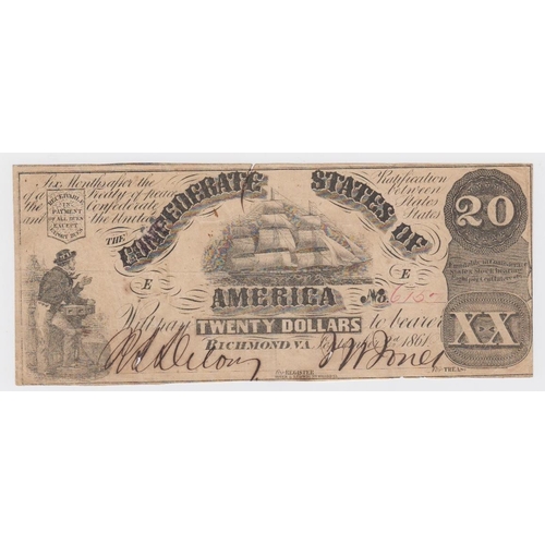 514 - Confederate States of America 20 Dollars dated 2nd September 1861, printer Hoyer & Ludwig (Pick31a) ... 