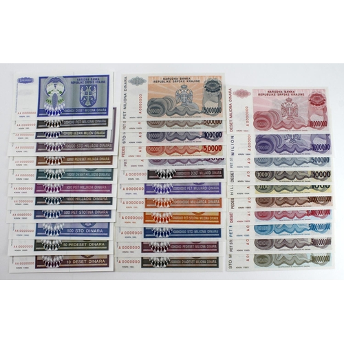 517 - Croatia (34), a full set of Knin Regional issues 1992 - 1994, all SPECIMEN notes with Zero's serial ... 