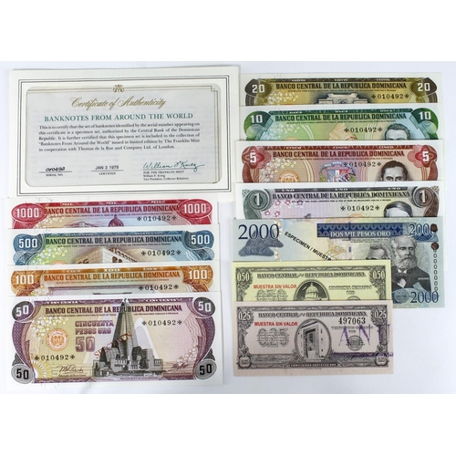 523 - Dominican Republic (11), a collection of SPECIMEN notes comprising 1, 5, 10, 20, 50, 100, 500 & 1000... 