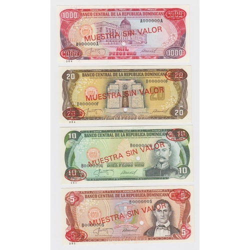 524 - Dominican Republic (4), a group of SPECIMEN notes, 5 Pesos Oro, 10 Pesos Oro, 20 Pesos Oro, 1000 Pes... 