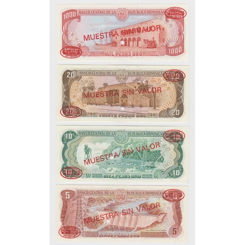 524 - Dominican Republic (4), a group of SPECIMEN notes, 5 Pesos Oro, 10 Pesos Oro, 20 Pesos Oro, 1000 Pes... 