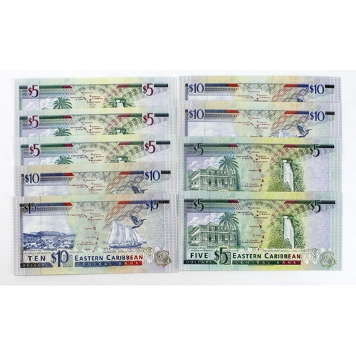 526 - East Caribbean (9), a high grade group comprising 10 Dollars Anguilla and 5 Dollars (2) St. Lucia & ... 