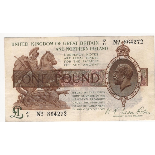 63 - Warren Fisher 1 Pound (T34, Pick361a) issued 1927, rarer Great Britain & Northern Ireland issue, LAS... 