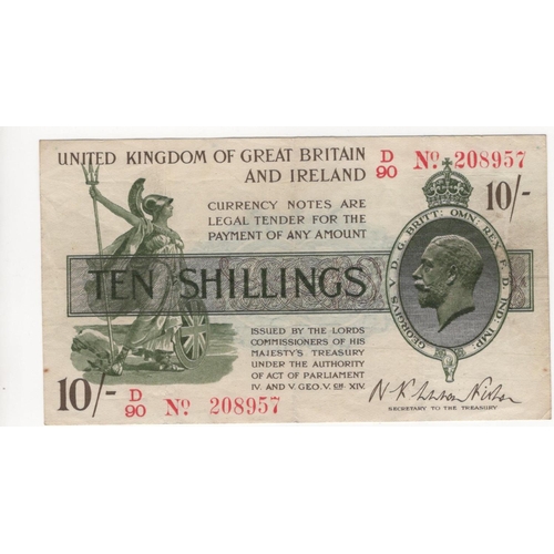 67 - Warren Fisher 10 Shillings (T25, Pick356) issued 1919, rarer FIRST SERIES, serial D/90 208957, No. w... 