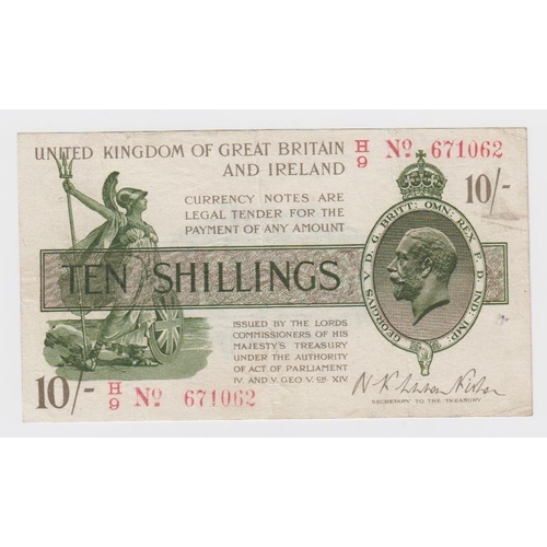 68 - Warren Fisher 10 Shillings (T26, Pick356) issued 1919, LAST SERIES serial H/9 671062, No. with dash,... 