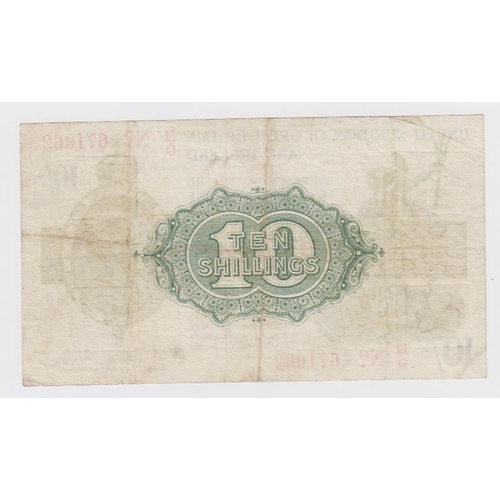 68 - Warren Fisher 10 Shillings (T26, Pick356) issued 1919, LAST SERIES serial H/9 671062, No. with dash,... 