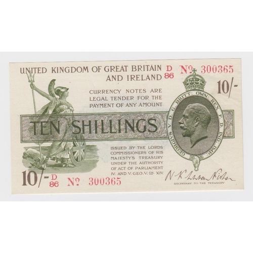 69 - Warren Fisher 10 Shillings (T26, Pick356) issued 1919, rarer FIRST SERIES serial D/86 300365, No. wi... 