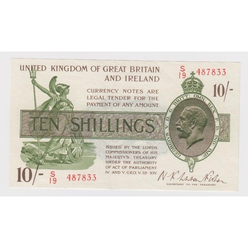 70 - Warren Fisher 10 Shillings (T30, Pick358) issued 1922, LAST SERIES 'S' prefix, serial S/19 487833, c... 